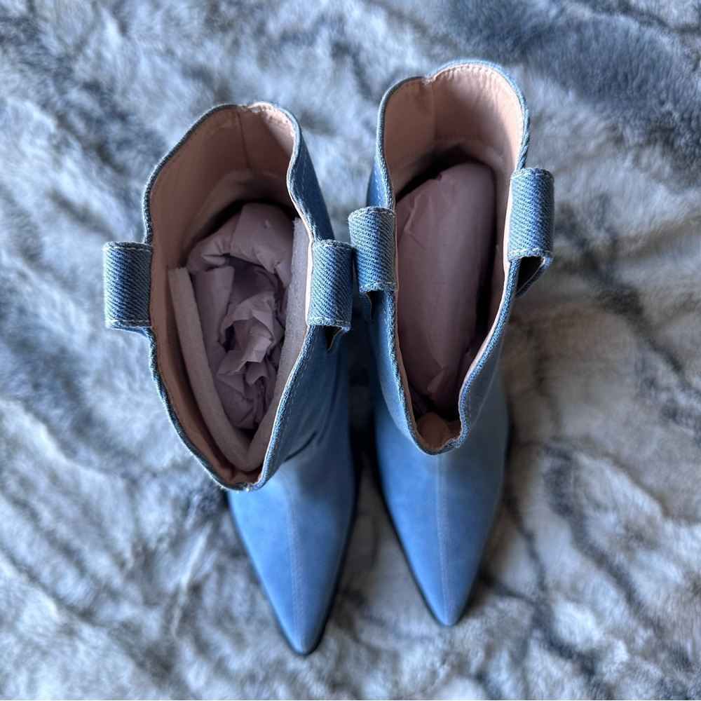 Dolls Kill Light Blue Suede Western Ankle Boots - Picture 5 of 7